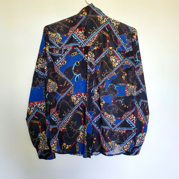 Kut from the Kloth Elegant Button-up Tie Neck Blouse - chain design - size small - Picture 6 of 14